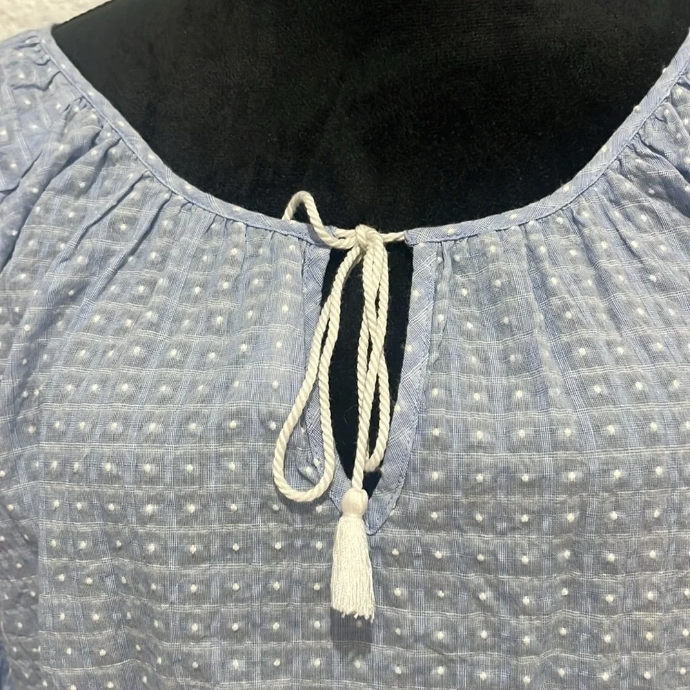 J. Crew Light Blue Textured Peasant Blouse with Tassel Tie